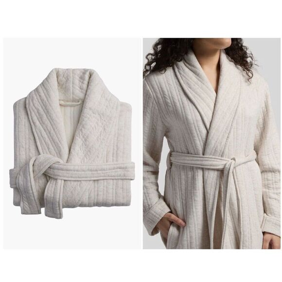 New $179 PARACHUTE Unisex Cozy Knit Robe in Natural Size Large - Picture 1 of 8